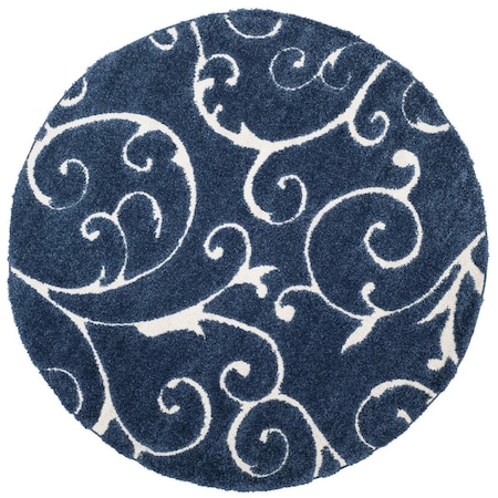 Safavieh Shag Power Loomed Round Area Rug, Dark Blue and Cream - 4 x 4 ft. SG455-6511-4R